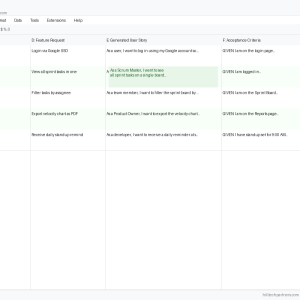 AI User Story Generator - Google Sheets Template Preview